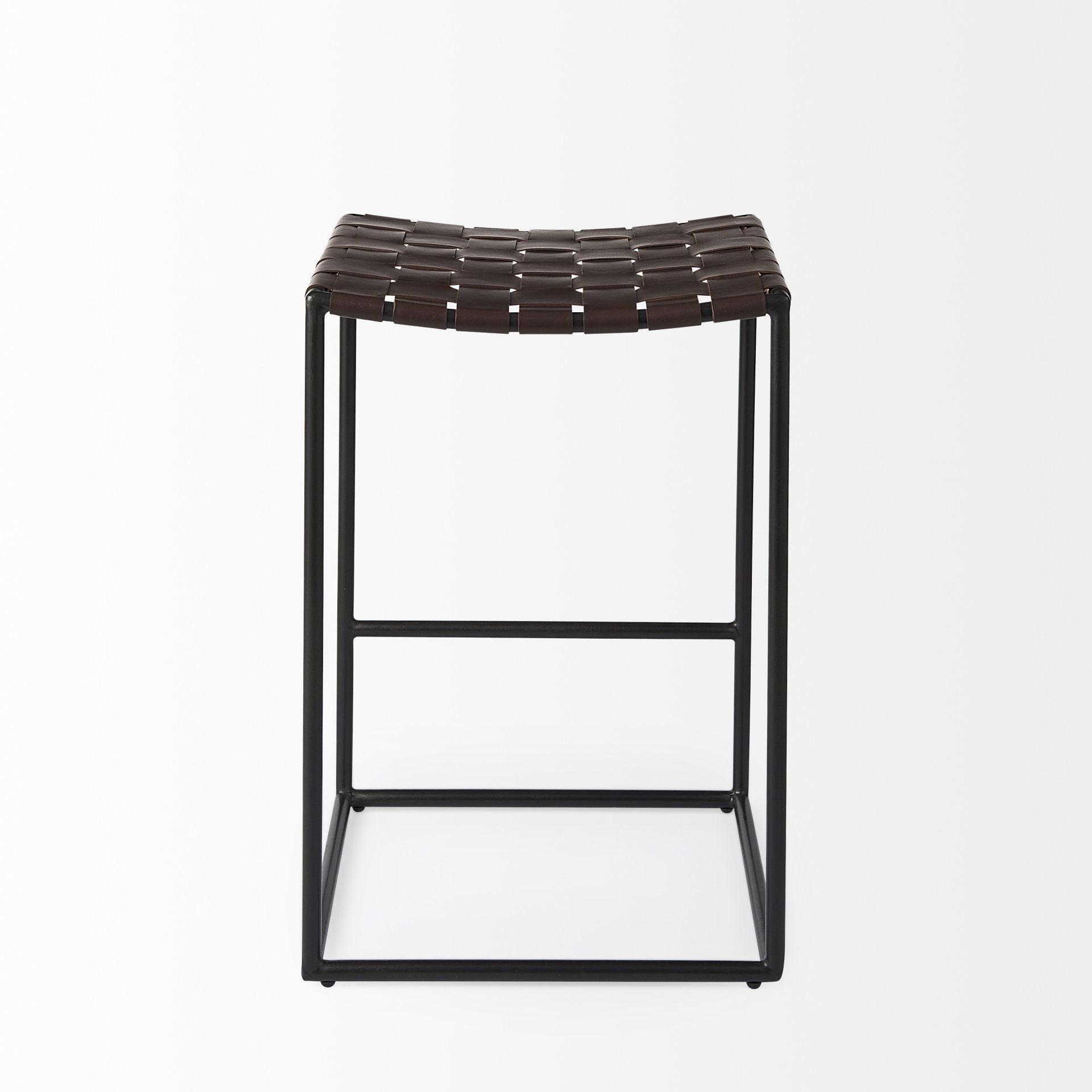 Clarissa 18.0L x 16.0W x 26.25H Dark Brown Woven Leather Seat with Black Iron Frame Counter Stool large image 