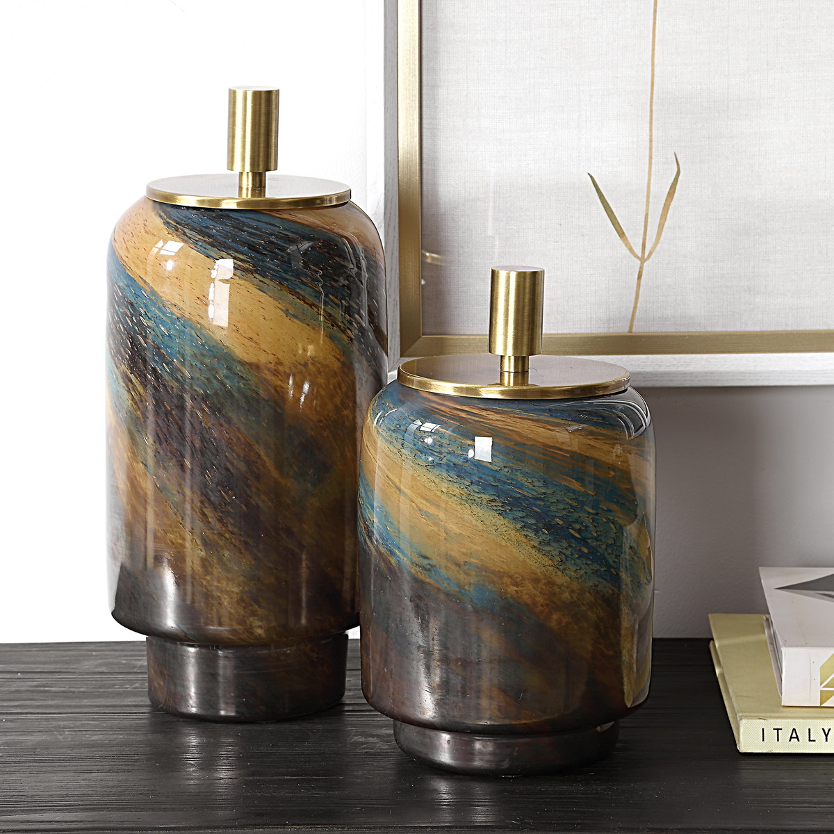 Celestial Tide Glass Containers Set/2, Vase by Uttermost, 6.5" width x 14.25" height x 6.5" depth View 2