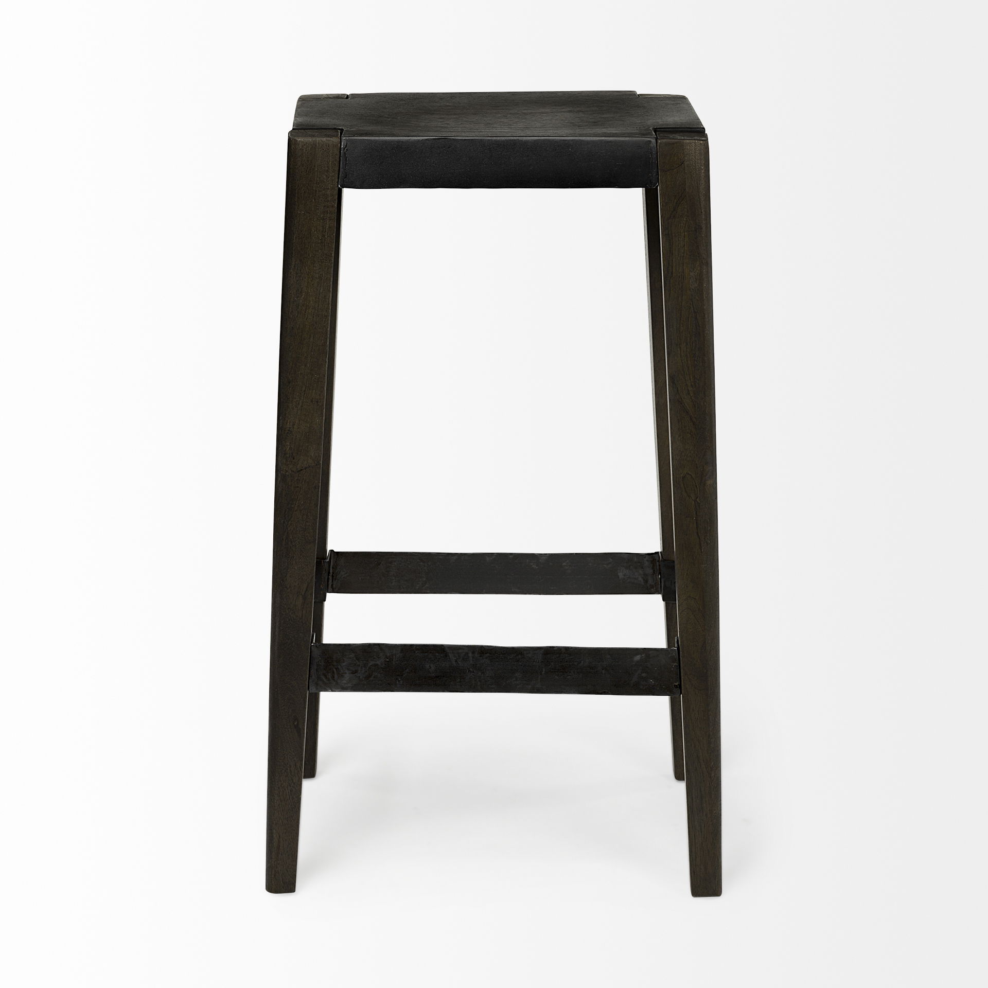 Nell 30' Seat Height Black Metal Seat & Foot Rest With Black Wood Legs Stool, Counter & Bar Stool by Mercana, 18" length x 15" width x 30" height View 4