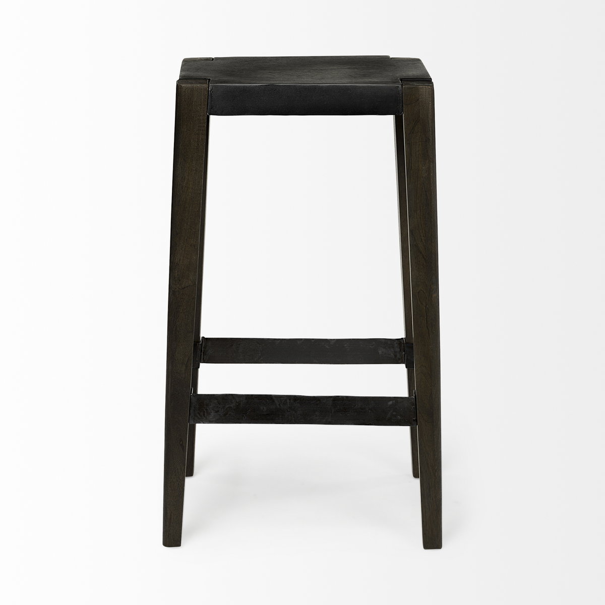 Nell Backless 30in Seat Bar Stool | Black Metal with Dark Brown Wood, Counter & Bar Stool by Mercana, 18" length x 15" width x 30" height View 4