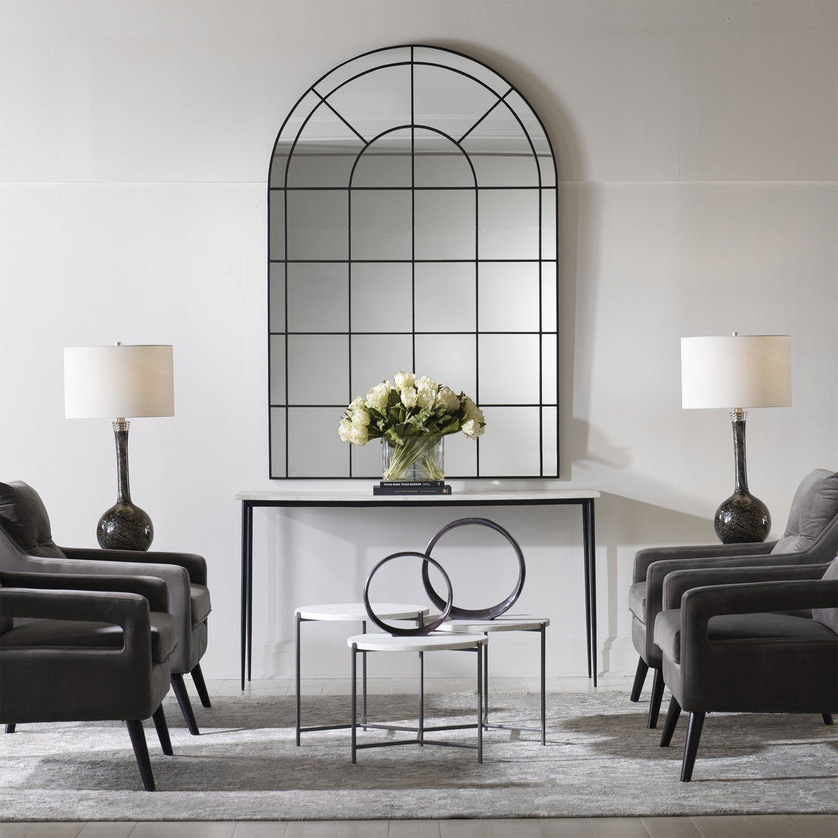 Grantola Black Arch Iron Mirror, by Uttermost, 3'11.75" width x 5'11.62" height x 0.75" depth View 2