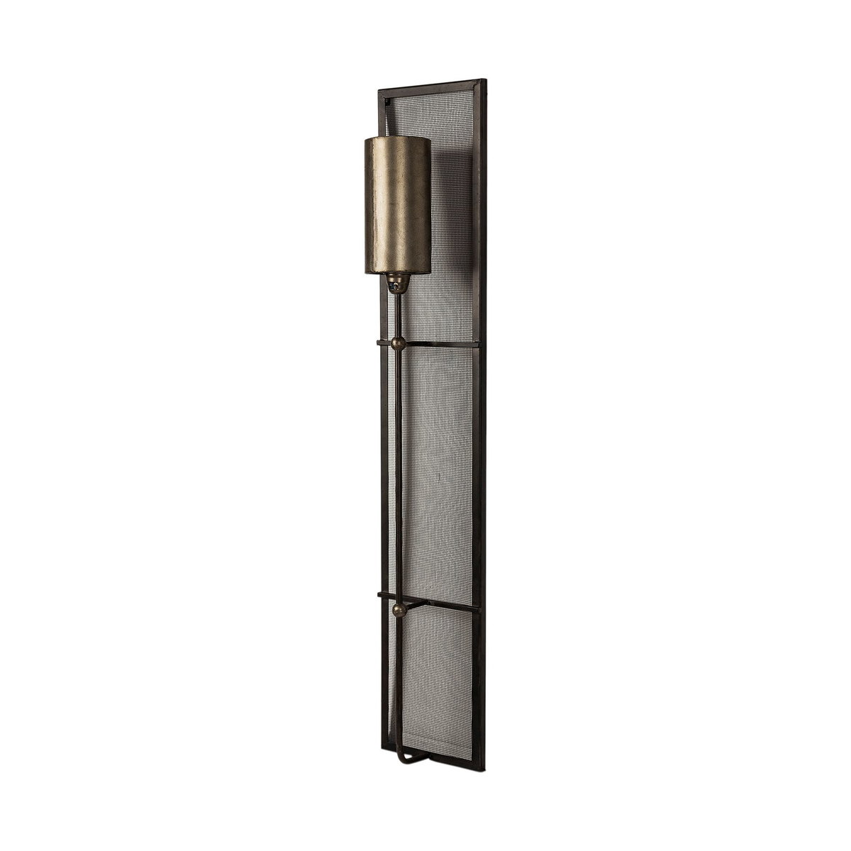 Newcomb 7x53.5 Gold/Black Metal Meshed Rectangular Wall Sconce, by Mercana, 7" length x 10" width x 53.5" height View 1