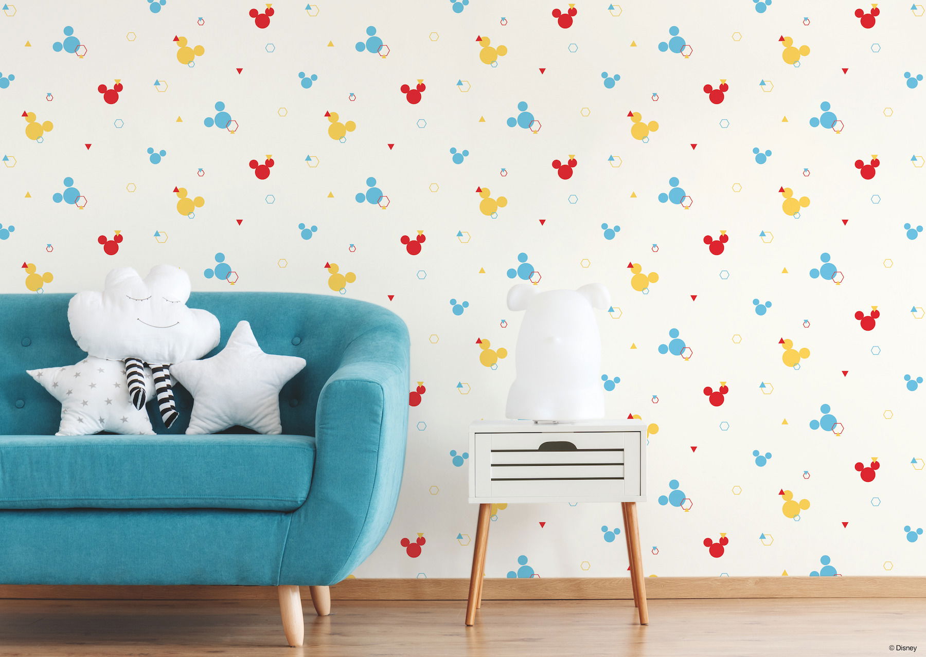 Disney Minnie Mouse Dots Blue & Yellow Wallpaper large image 