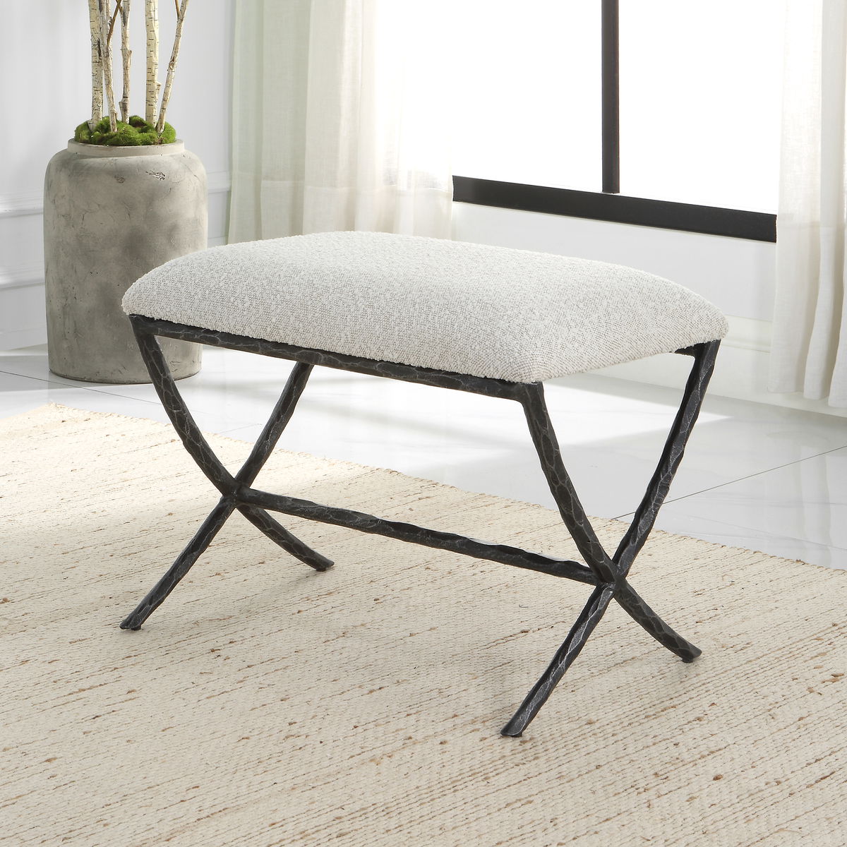 Brisby Gray Fabric Small Bench, Benche by Uttermost, 24" width x 19" height x 16" depth View 2