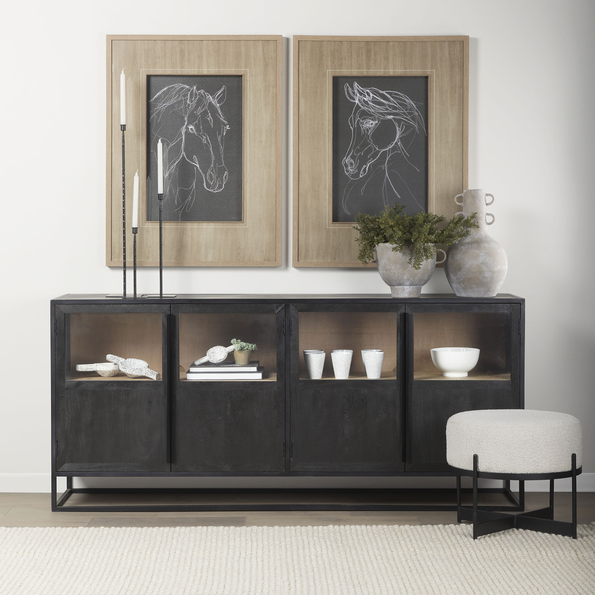 Sloan 80.0L x 17.0W x 36.0H Black Wood with Black Metal Frame Sideboard large image 