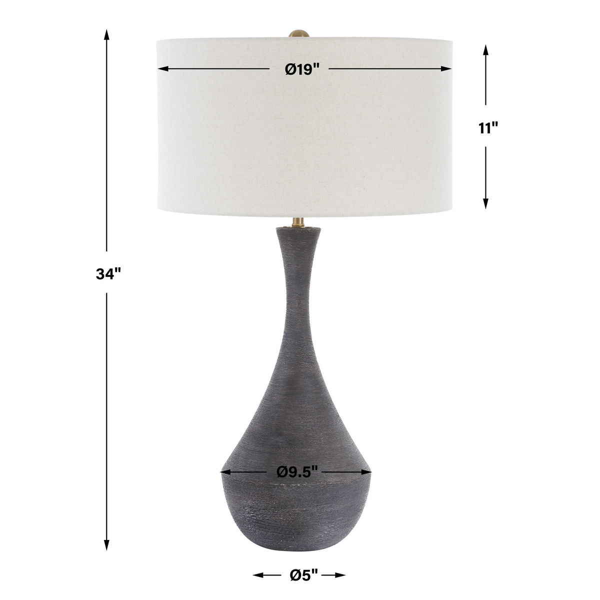 Helston Dark Charcoal Table Lamp, by Uttermost, 19" width x 34" height x 19" depth View 3