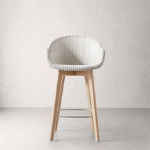 Online Designer Kitchen Louise Counter Stool, Pure White Loom Weave, Oak Wood