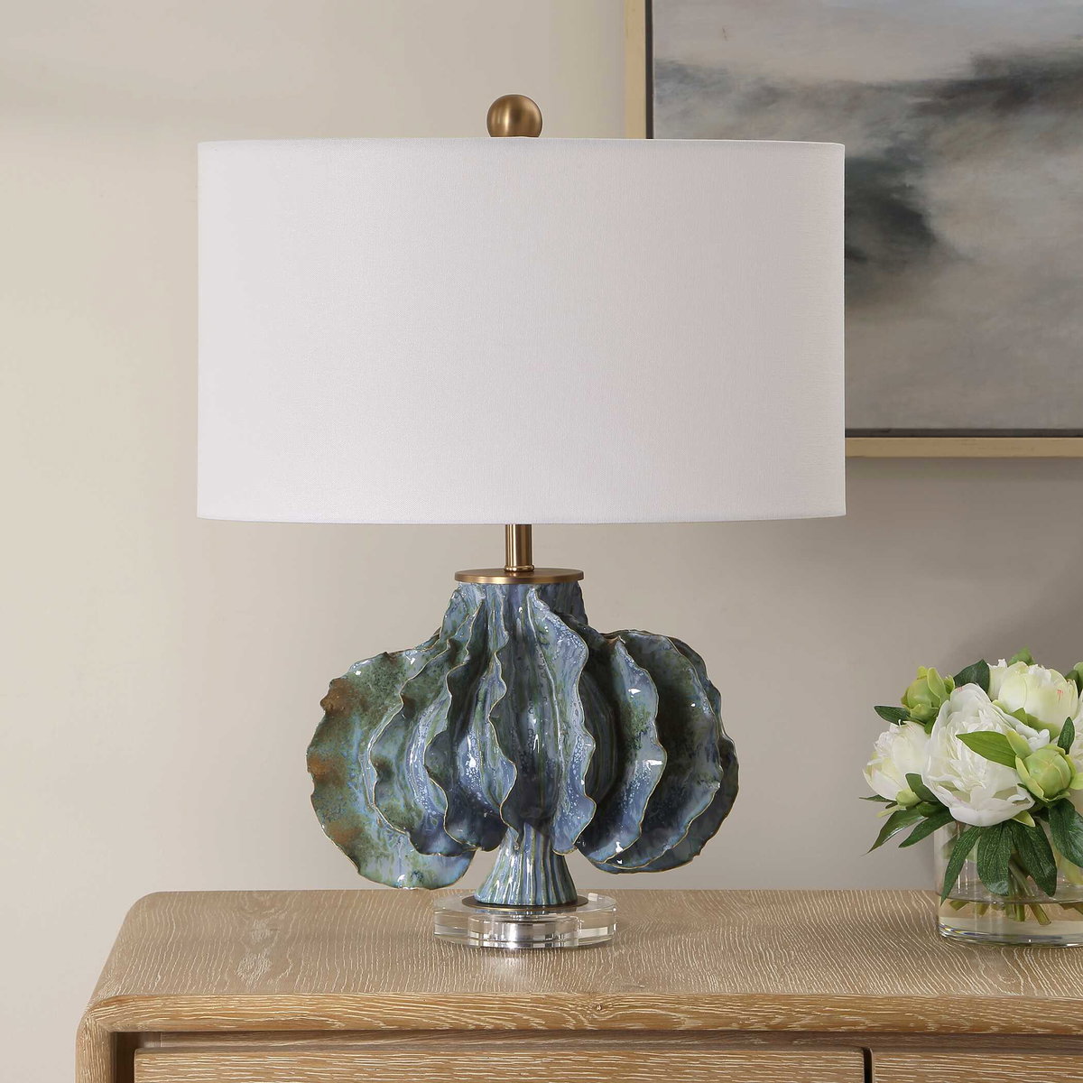 Ruffle Up Blue Green Table Lamp, by Uttermost, 18" width x 23" height x 18" depth View 3