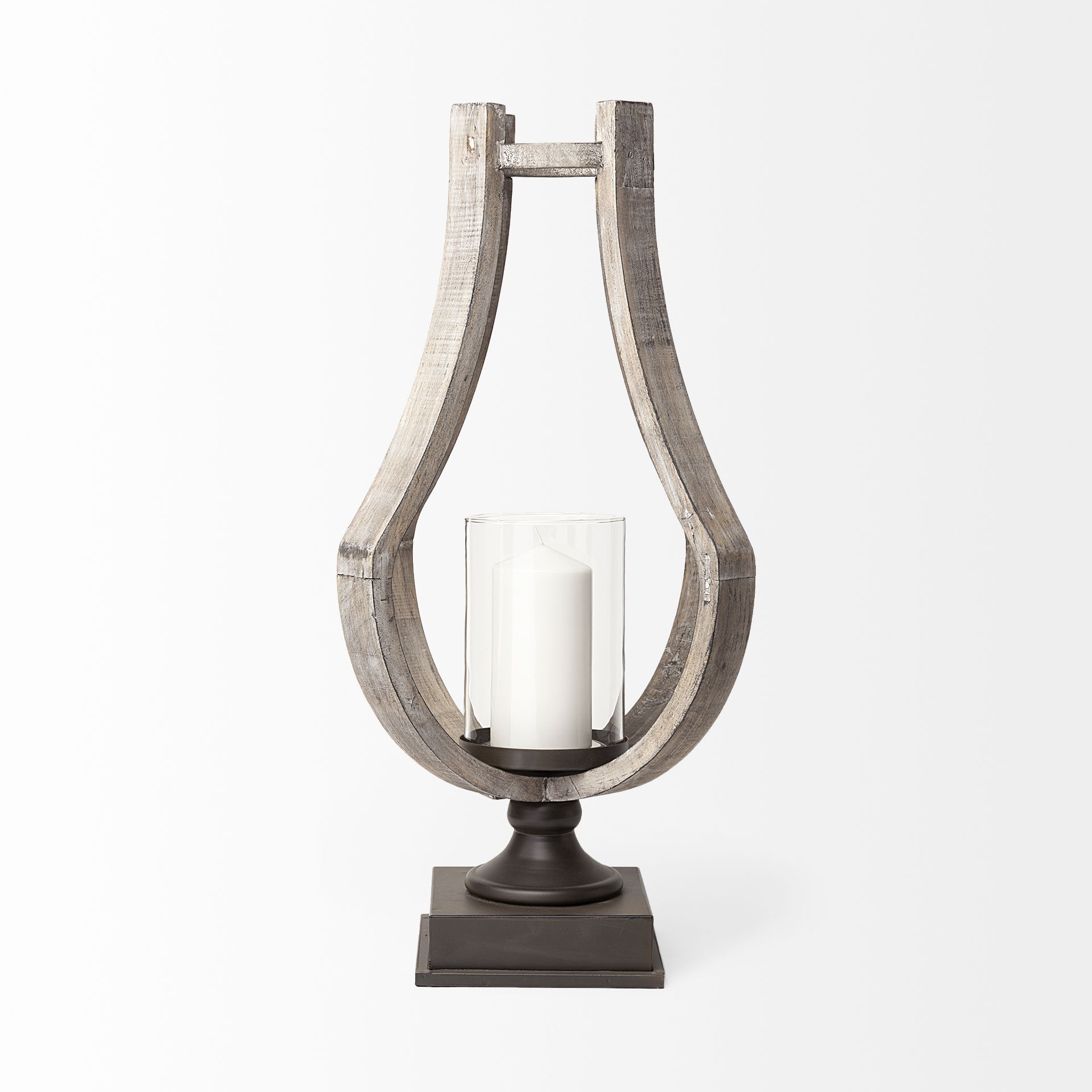 Brillion Large Rustic Wood Metal Table Candle Holder large image 