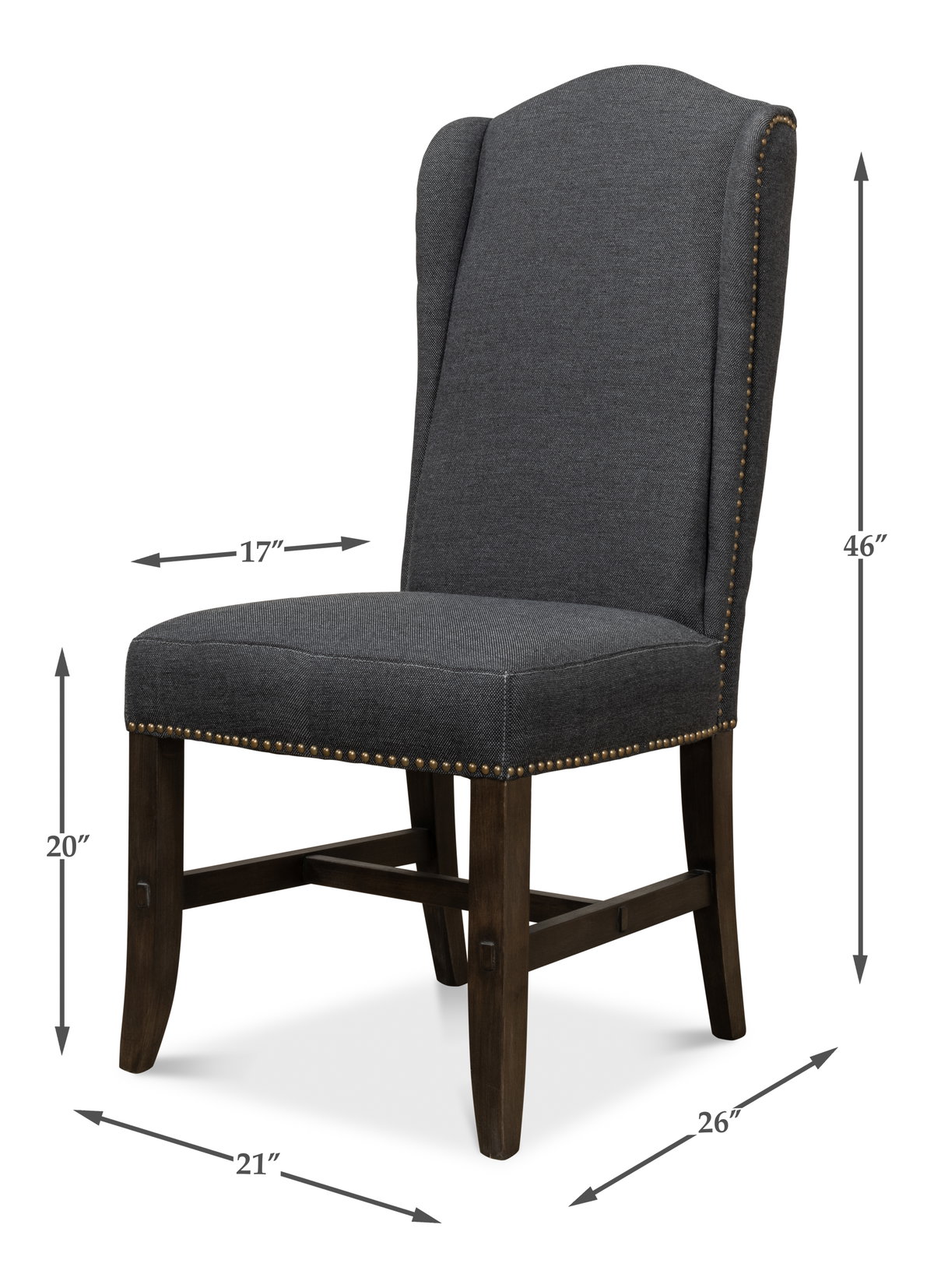 Black High Back Dining Chair, by Sarreid, 2'2" length x 1'9" width x 3'10" height View 16