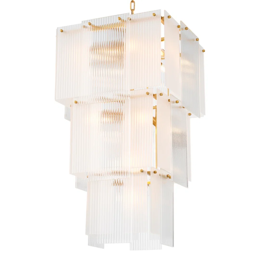 Chandelier Giardano Clear And Frosted Glass Antique Brass Finish, by Eichholtz USA, 24.8" width x 39.37" height x 24.8" depth View 6
