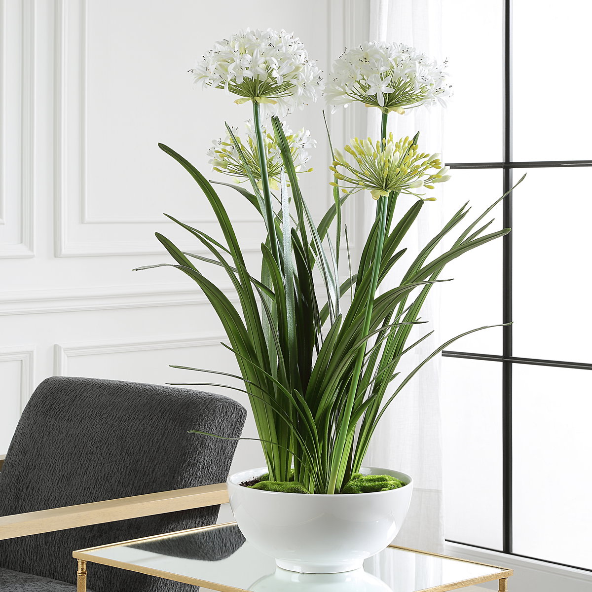 Purity Agapanthus Centerpiece, Artificial Plants & Flower by Uttermost, 30" width x 38.5" height x 30" depth View 2