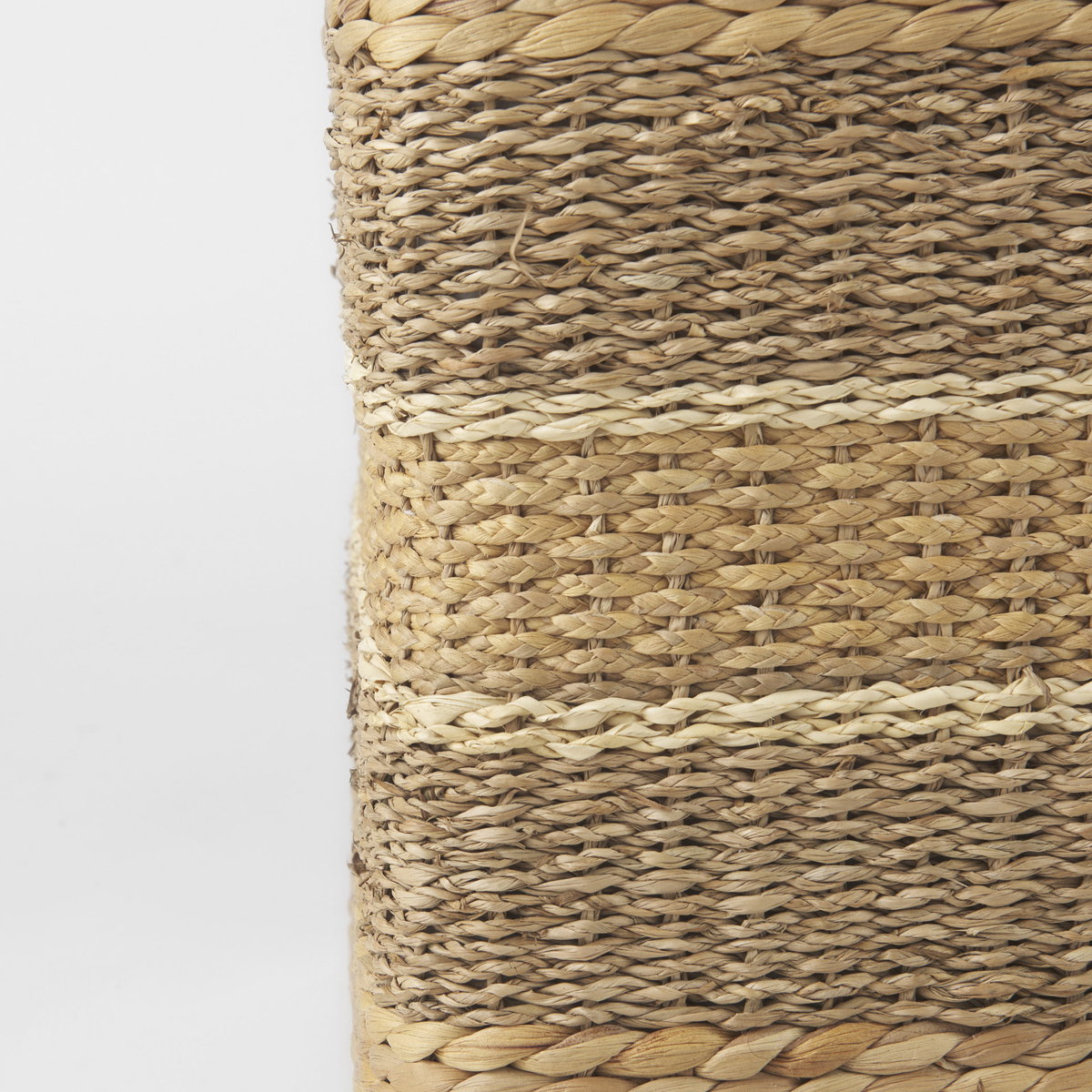 Maya  Light Brown with Medium Brown Stripes Seagrass Square Pouf, Ottoman by Mercana, 17.72" length x 17.72" width x 17.72" height View 8