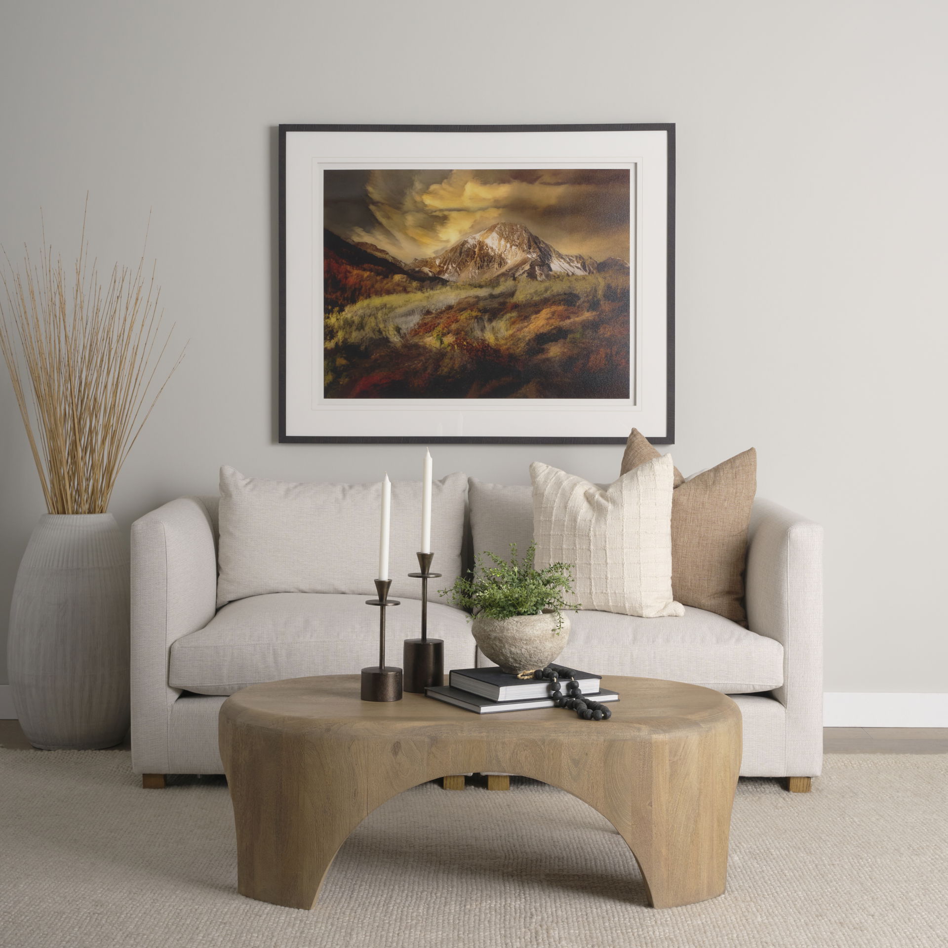 Shima Oval Light Brown Wood with Arched Legs Coffee Table large image 