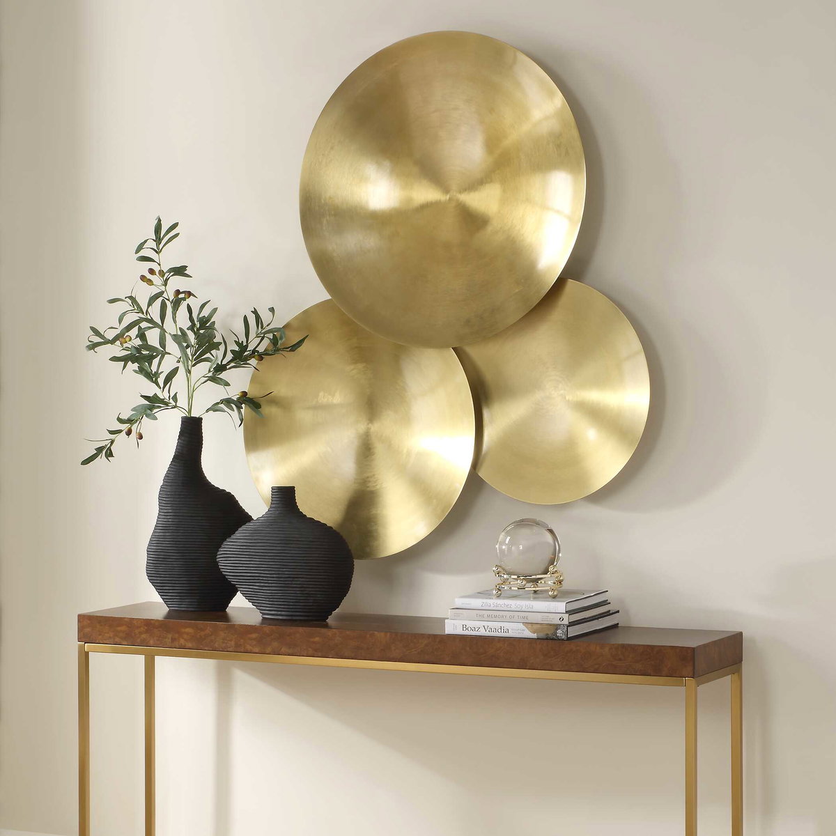 Cymbalic Round Brass Wall Art Set/3, Sculptural Wall Art by Uttermost, 27.5" width x 3.25" height x 27.5" depth View 4