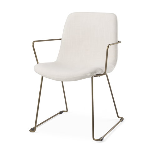 Sawyer Solid Back Dining Side Chair | Cream Fabric with Gold Metal
