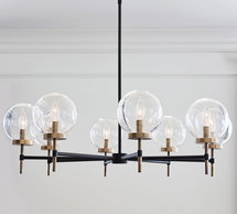 Online Designer Living Room Camryn Glass Globe Round 36" Chandelier, Bronze & Tumbled Brass