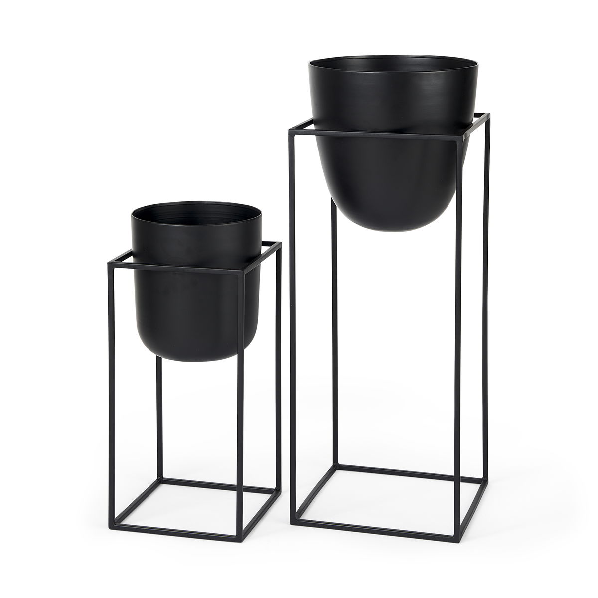 Bumble (Set of 2) 12L x 12W x 32H Black Plant Stands, Planter by Mercana, 11.81" length x 11.81" width x 31.89" height View 1