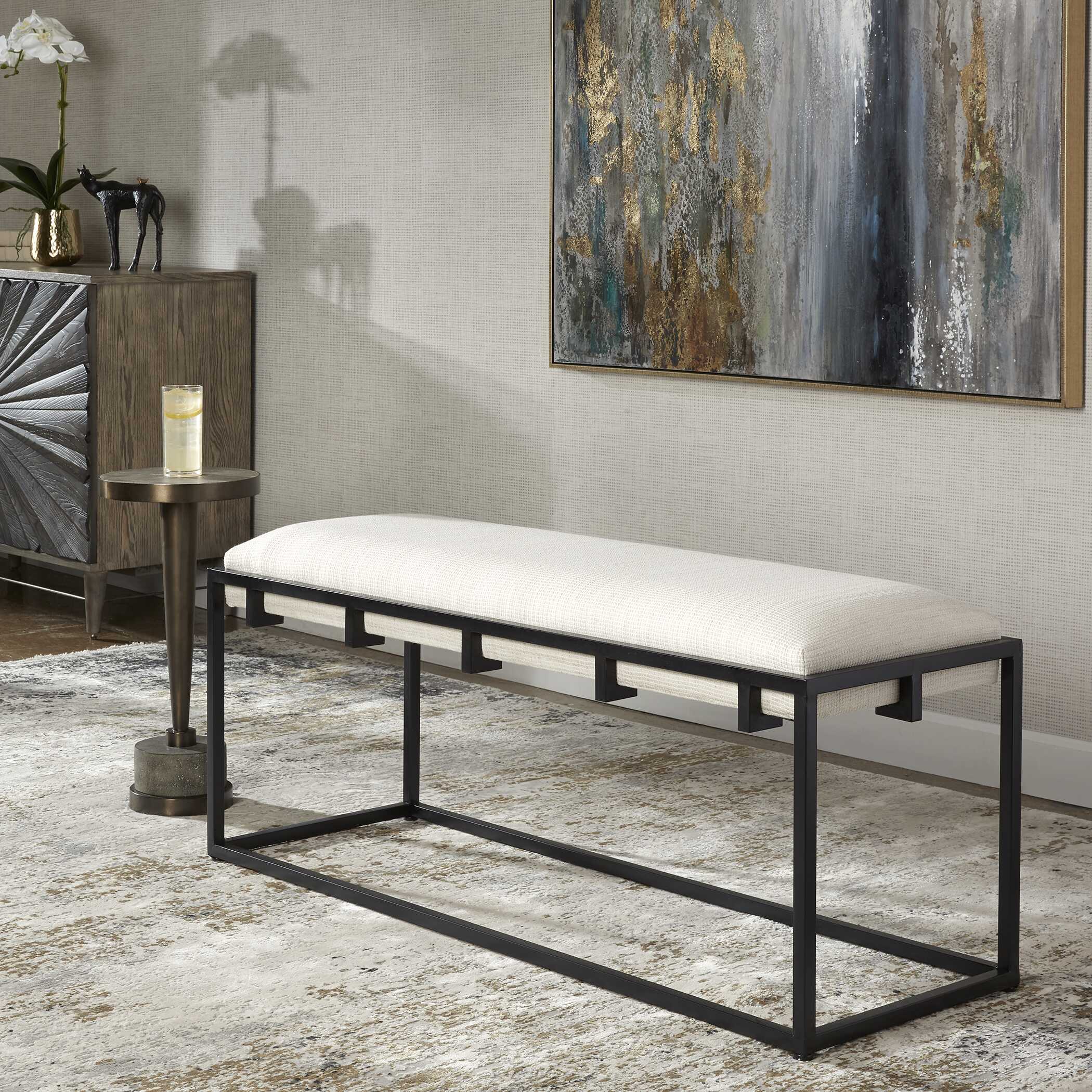 Paradox Iron & Fabric Bench, Furniture by Uttermost, 47" width x 20.75" height x 16" depth View 4