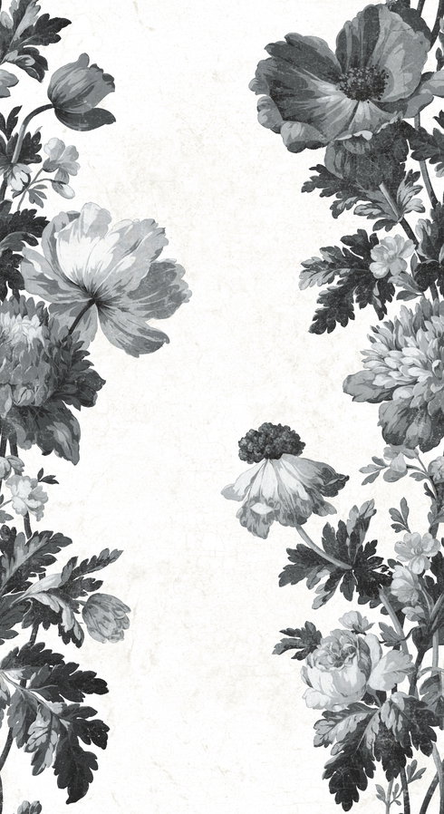 Watercolor Floral Stripe Black Peel & Stick Wallpaper