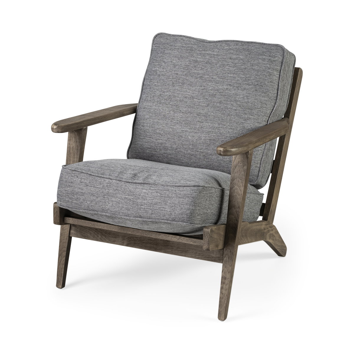 Olympus V Castlerock Grey Fabric Wrapped Brown Wooden Frame Accent Chair, by Mercana, 28" length x 31" width x 32" height View 1