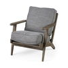 Olympus V Castlerock Grey Fabric Wrapped Brown Wooden Frame Accent Chair, by Mercana, 28" length x 31" width x 32" height thumbnail 1