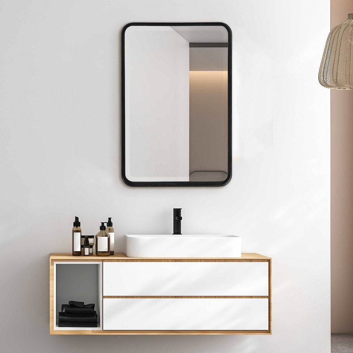 Croften Black Vanity Mirror, by Uttermost, 1'8.25" width x 2'6.25" height x 2.25" depth View 2