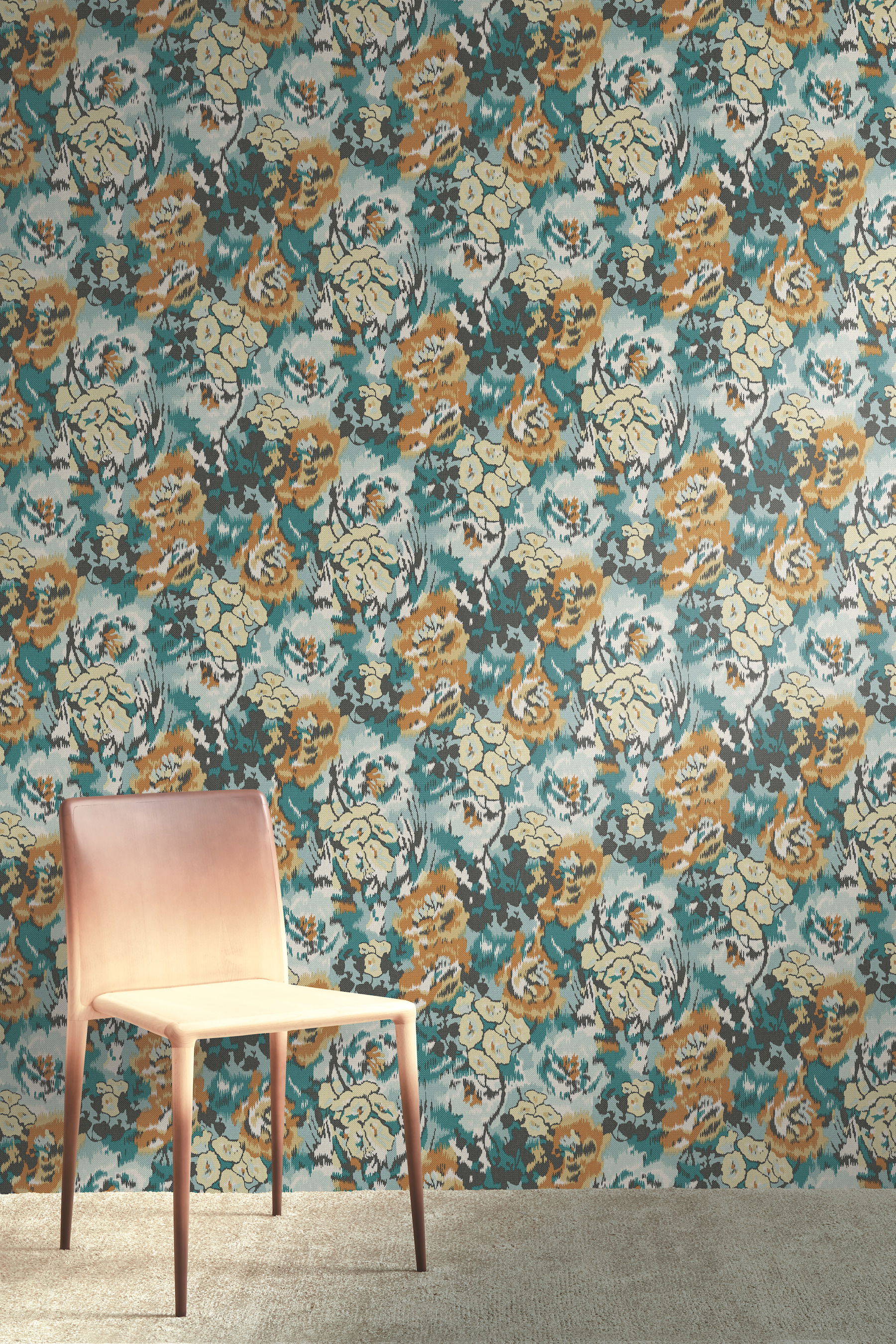 Flower Pot Teal & Orange Wallpaper large image 
