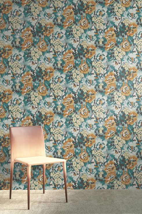 Flower Pot Teal & Orange Wallpaper
