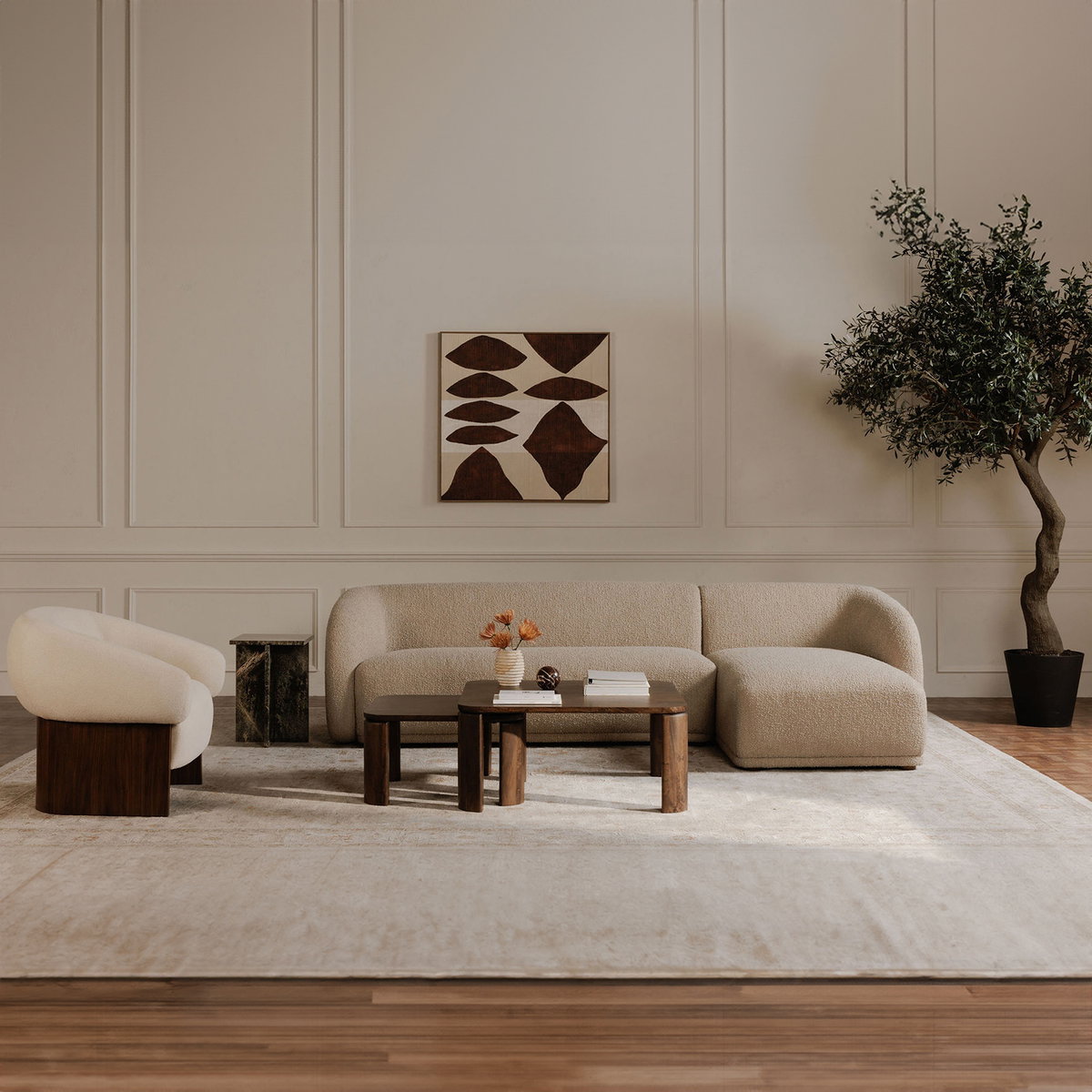 Faye Left Sectional Beige Boucle, Sectional Sofa by Moe's Home, 113.75" width x 29.5" height x 60.25" depth View 8