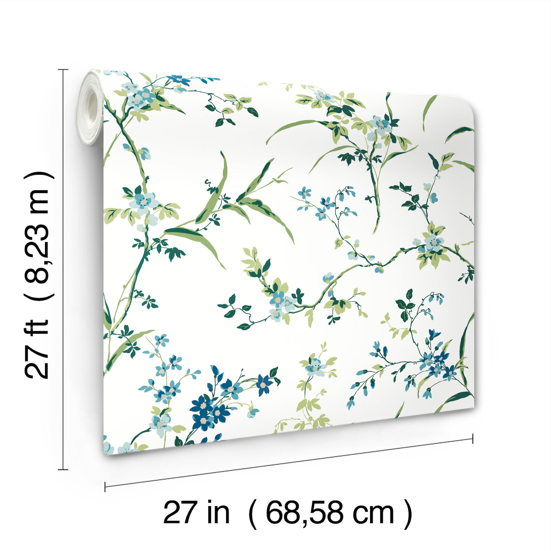 Blossom Branches White & Blue Wallpaper large image 