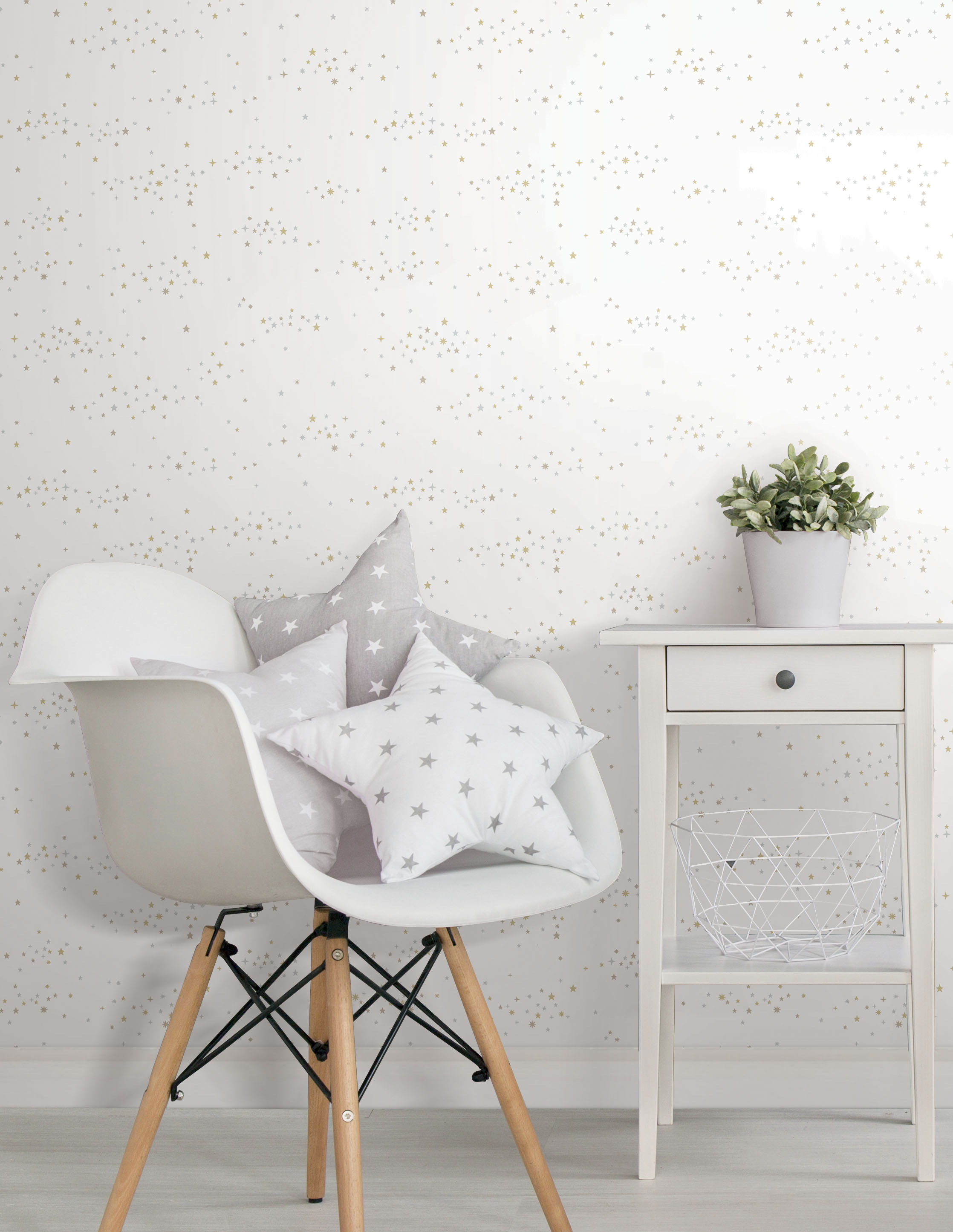 Starlight, Star Bright Silver & Gold Peel & Stick Wallpaper large image 