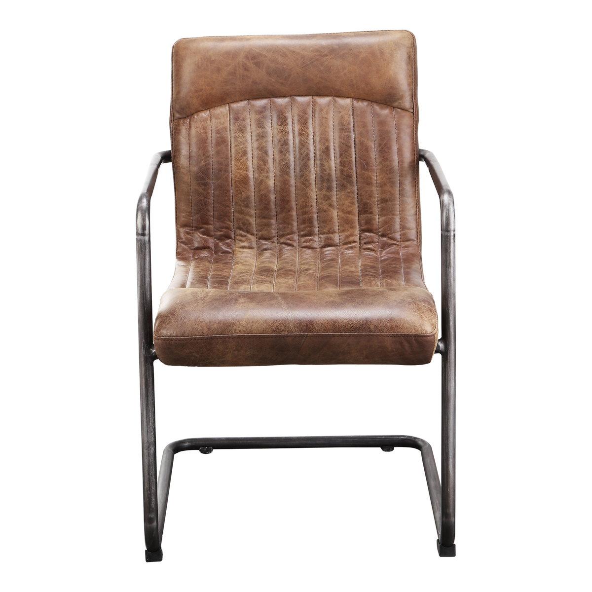Ansel Arm Chair Grazed Brown Leather - Set Of Two, Dining Chair by Moe's Home, 21.75" width x 33" height x 24" depth View 3