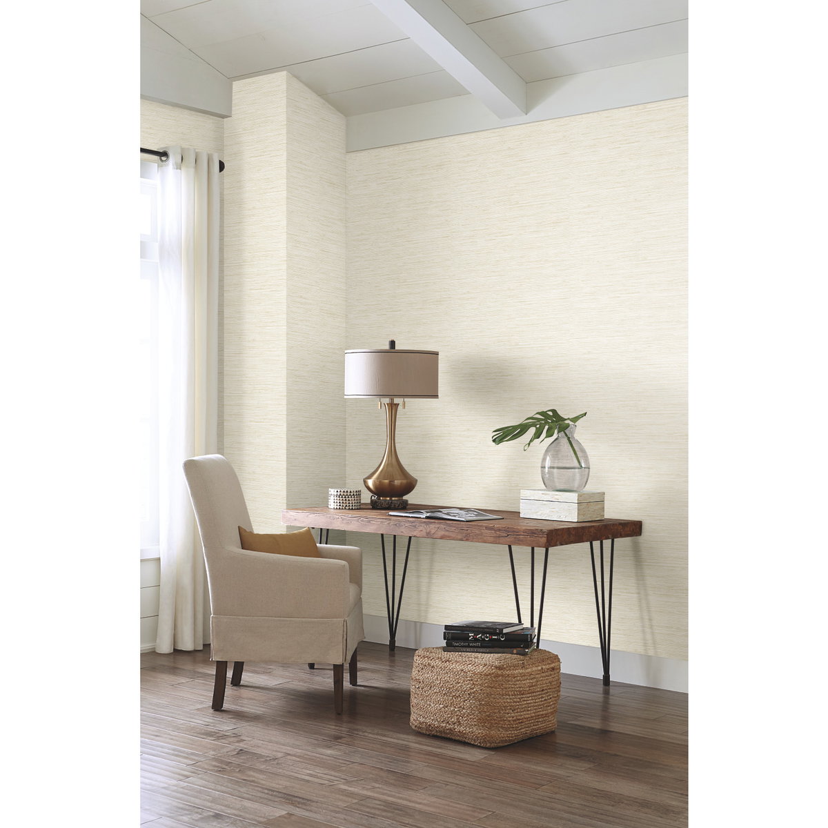 Grasscloth White Wallpaper, by York Wall, 33' length x 1'8.5" width x 0.02" depth View 2