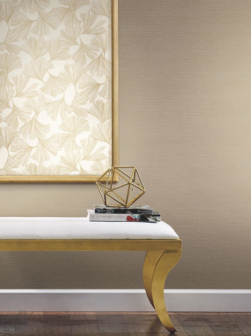 Shining Sisal Grasscloth Tan Metallic Wallpaper