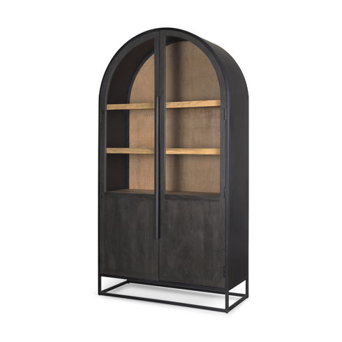 Sloan 80.5H Black Wood with Black Metal Frame Arched Cabinet