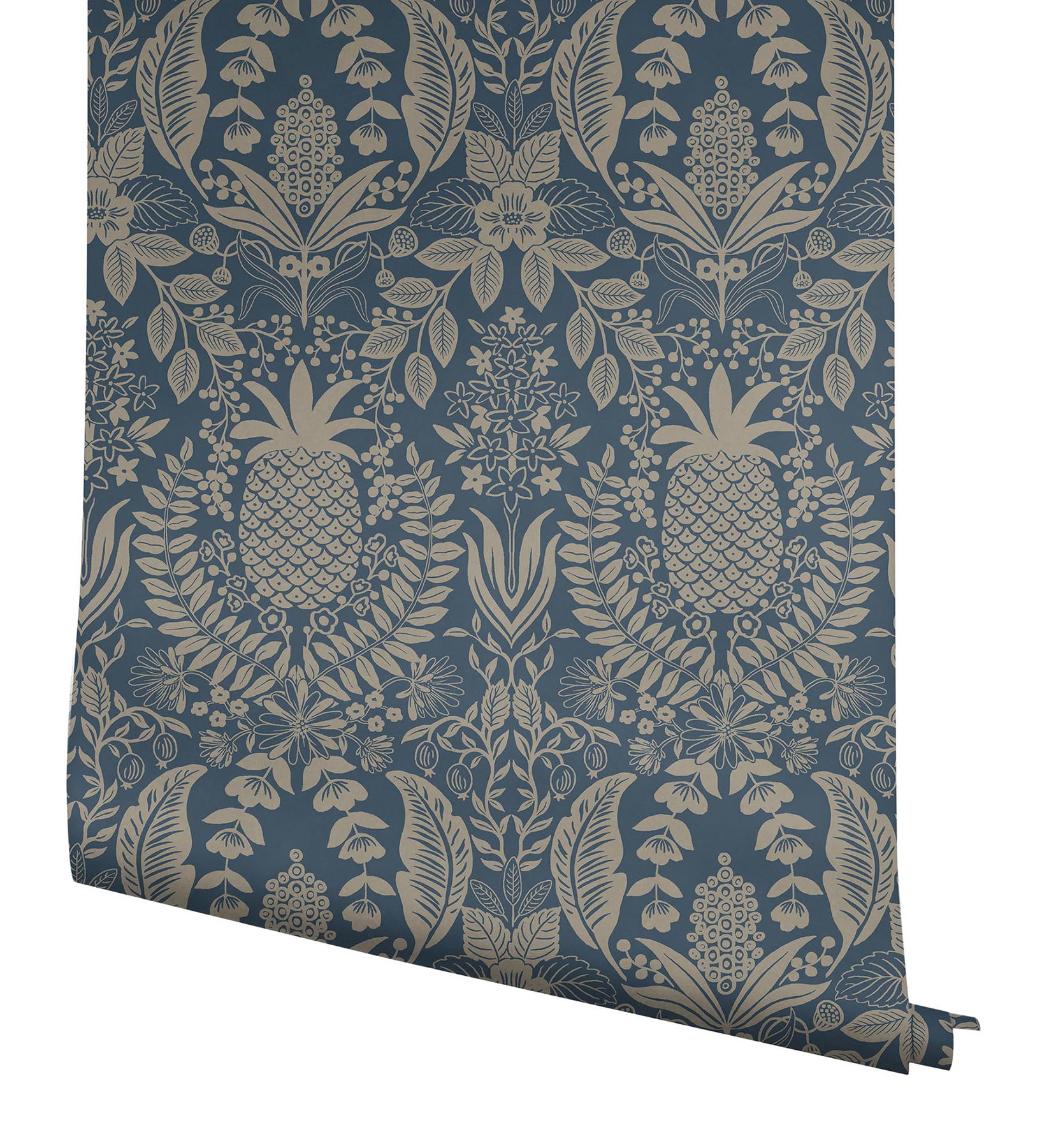 Pineapple Damask Navy Wallpaper large image 