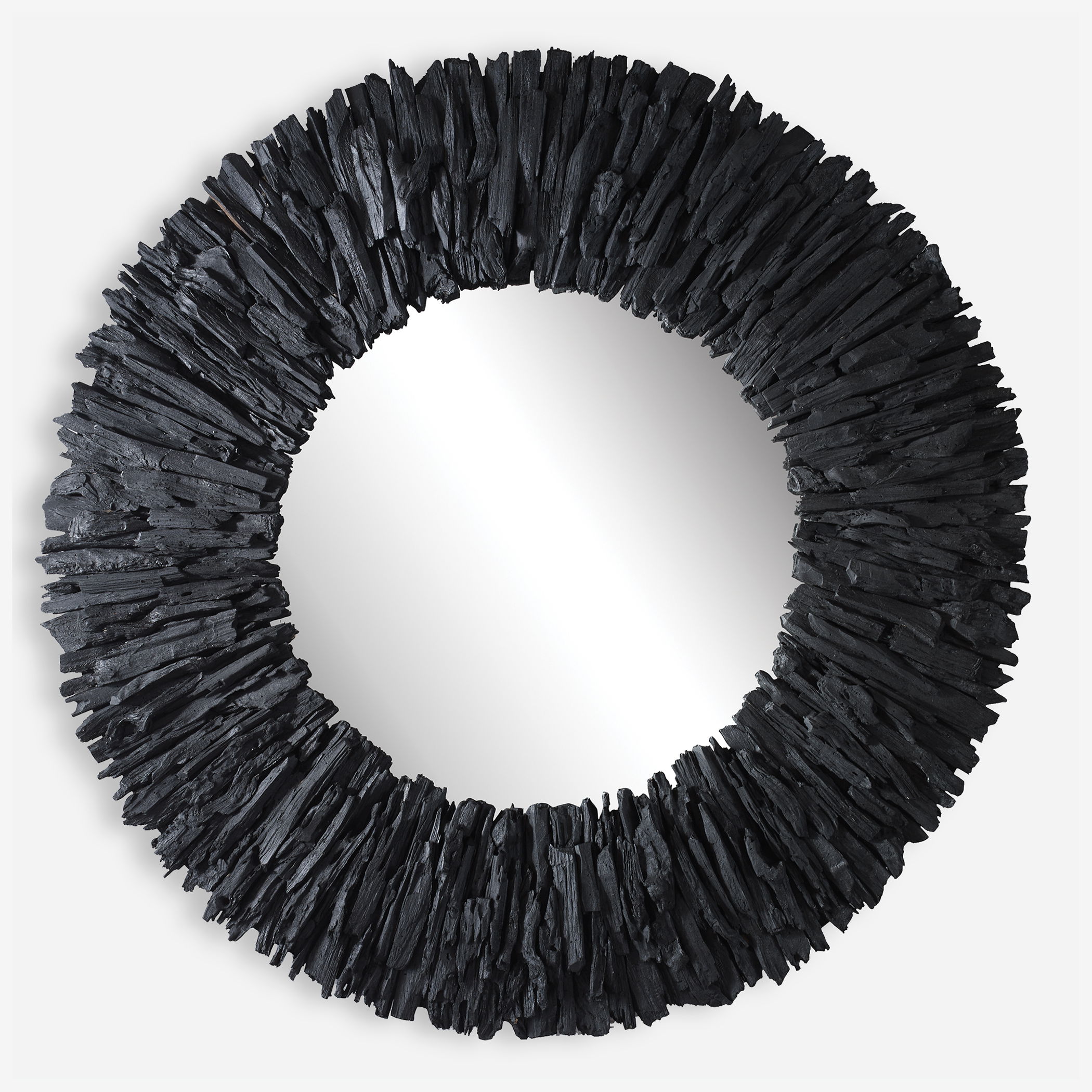 Teak Branch Black Round Mirror large image 