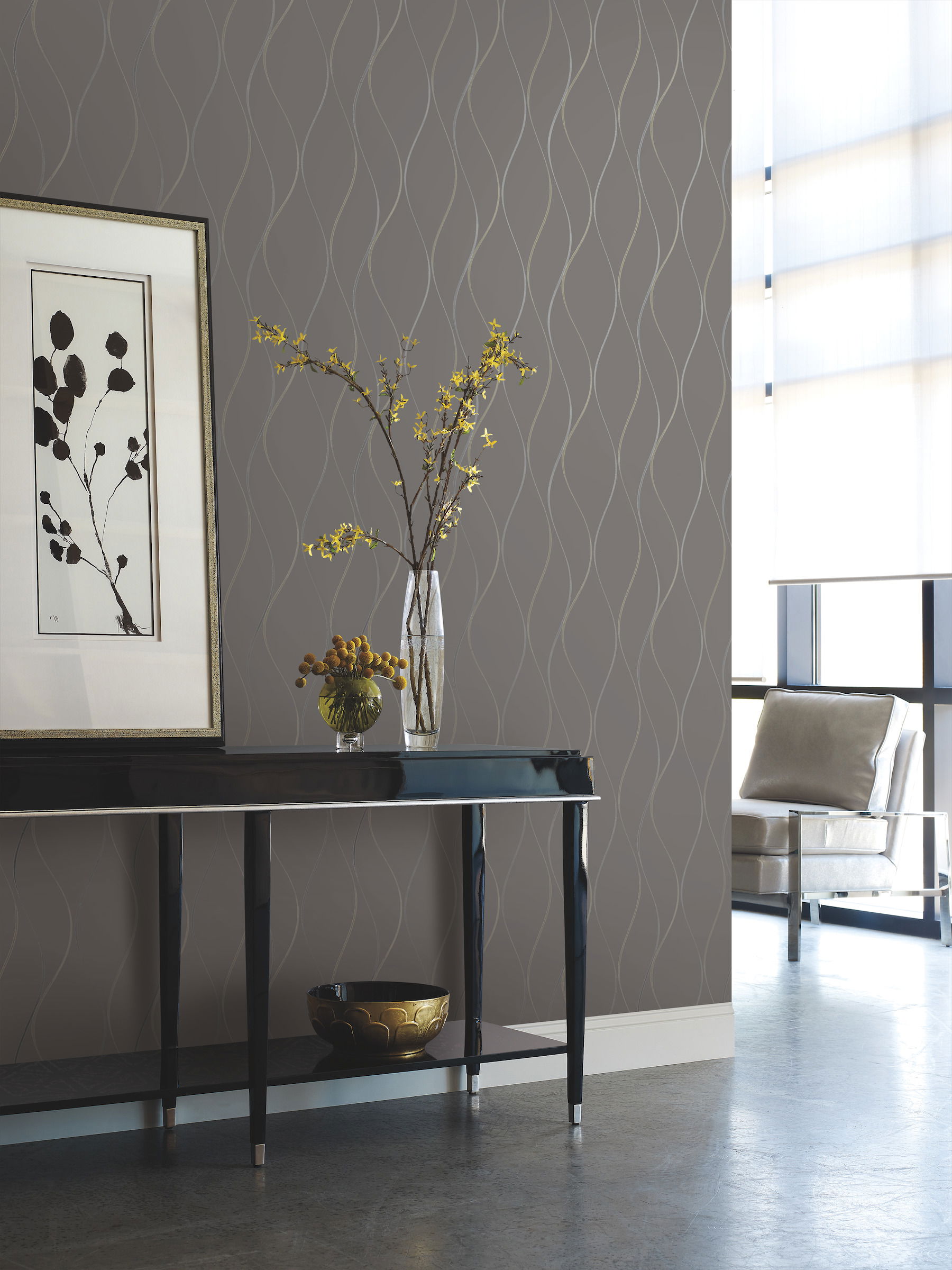 Wavy Stripe Black Metallic Wallpaper large image 