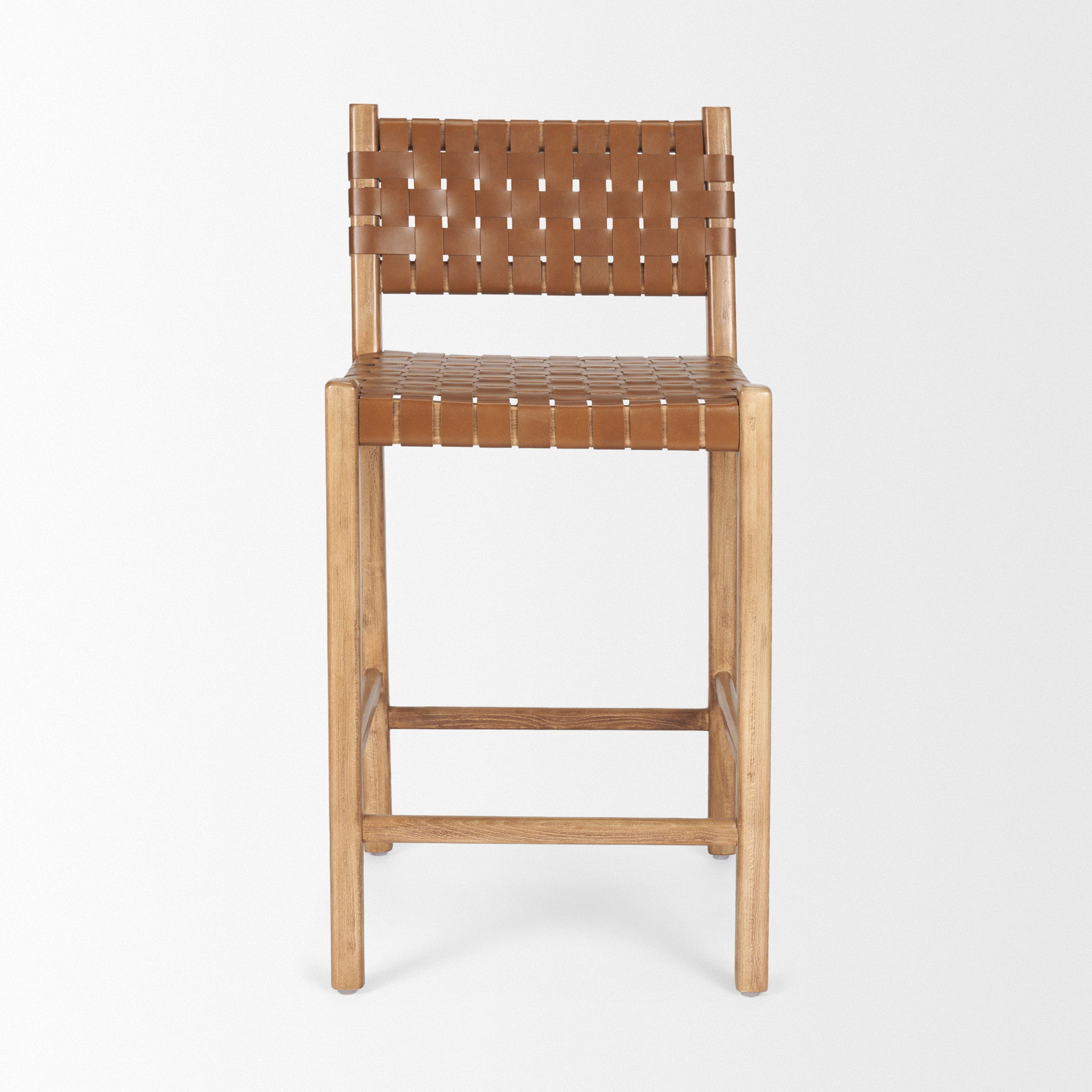 Shane Brown Wood with Woven Brown Leather Counter Stool large image 