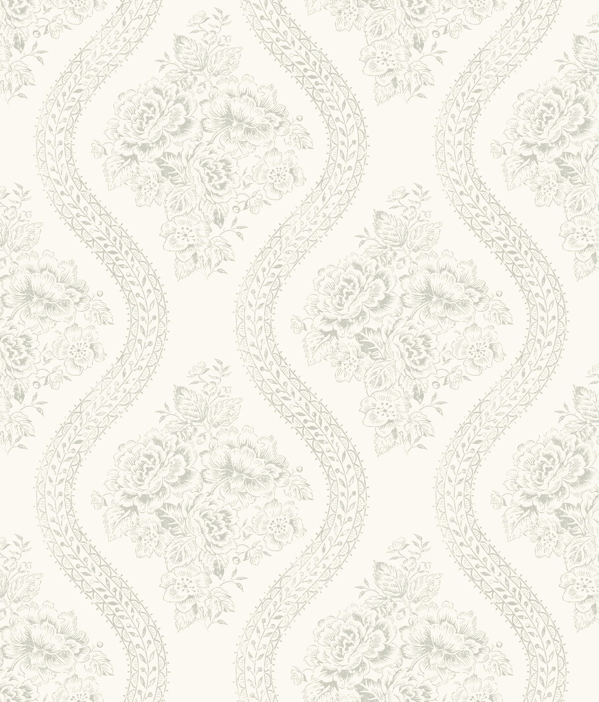 Coverlet Floral Grey & Off White Wallpaper, by York Wall, 33' length x 1'8.5" width x 0.02" depth