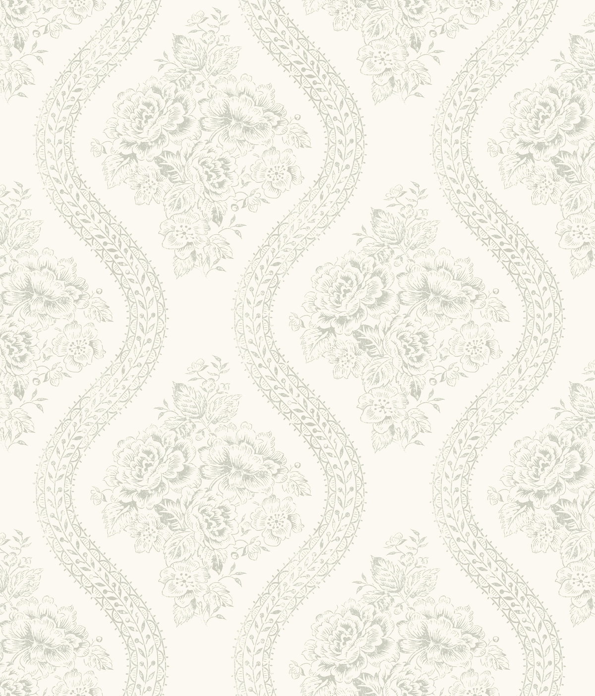 Coverlet Floral Grey & Off White Wallpaper, by York Wall, 33' length x 1'8.5" width x 0.02" depth