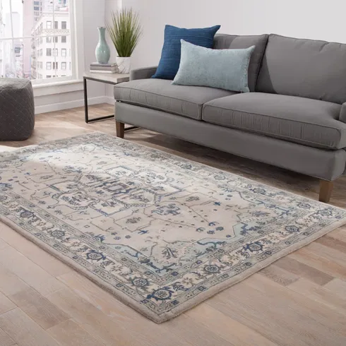 Serilda Hand-Tufted Taupe/Blue Area Rug