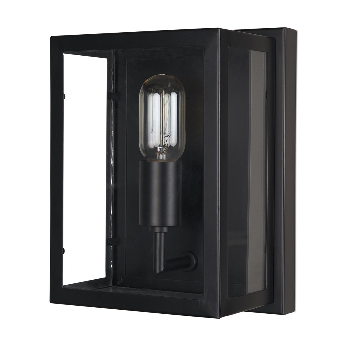 Cairn Matte Black Metal with Glass 1-Light Wall Sconce, by Mercana, 7.87" length x 5.12" width x 10.63" height View 1