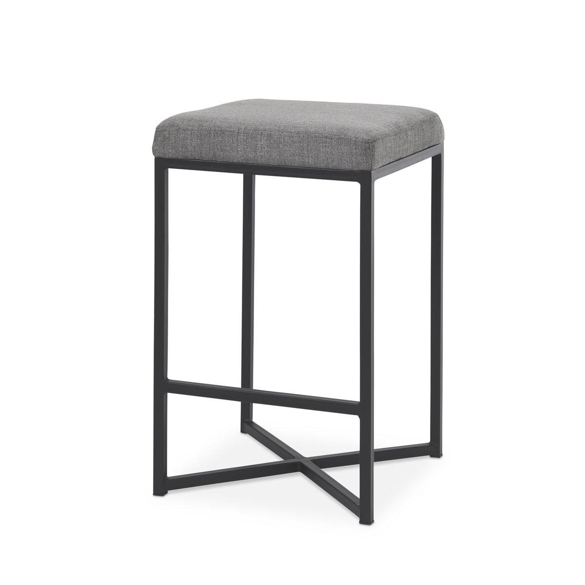 Frodo Backless 26.4in Seat Counter Stool | Gray Fabric with Black Iron, Counter & Bar Stool by Mercana, 16.54" length x 16.54" width x 26.38" height View 1