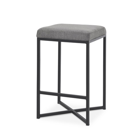 Frodo Backless 26.4in Seat Counter Stool | Gray Fabric with Black Iron