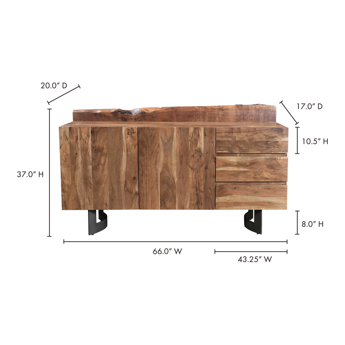 Bent Sideboard Brown, Cabinets & Sideboard by Moe's Home, 66" width x 37" height x 20" depth View 13