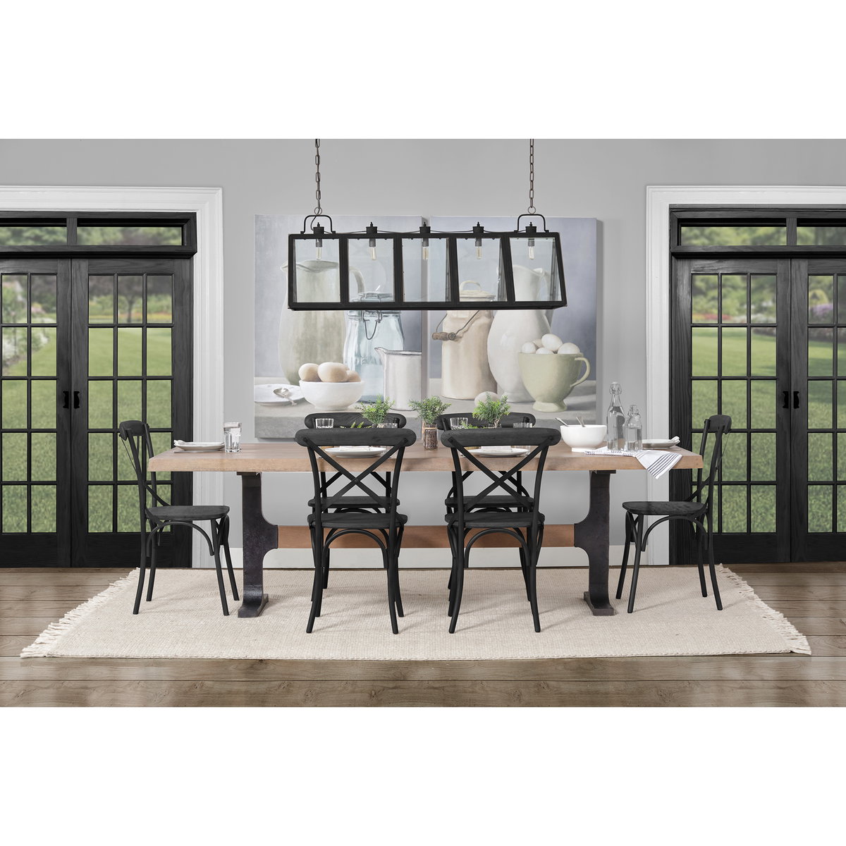 Araxi 95'L x 41'W Rectangular Trestle Dining Table | Modern | Brown Wood & Black Metal | Seats 4, by Mercana, 95" length x 41" width x 30" height View 2