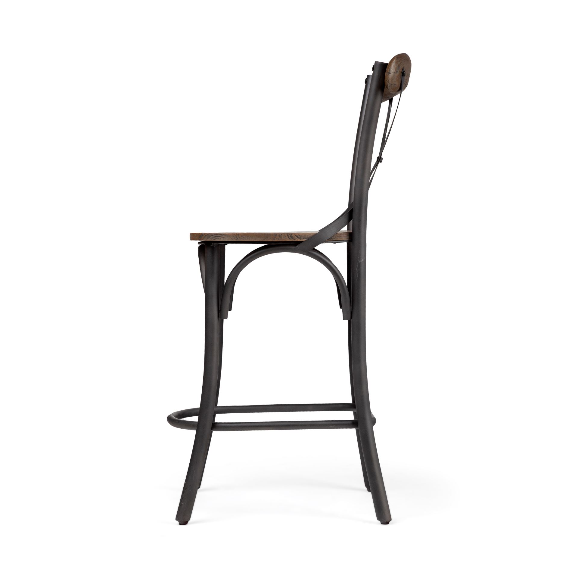Etienne 26.25' Seat Height Brown Wood Seat Black Metal Base Stool large image 