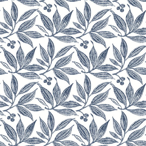 Chokeberry Block Print Navy & White Wallpaper